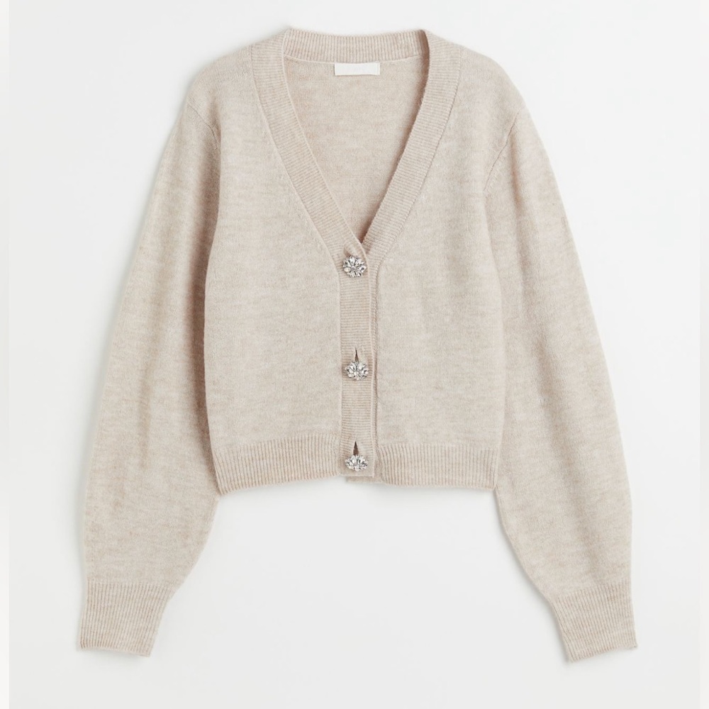 Beige Rhinestone Knit Cardigan